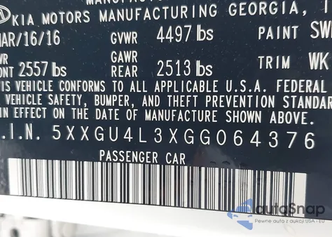 2016 Kia Optima Ex from USA, damaged, VIN 5XXGU4L3XGG064376